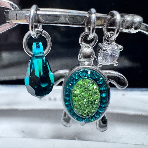 Jewelry - NWT NIB Silver Bracelet Crystal TURTLE Charm, Green/blue tear drop & CZ Orig $60